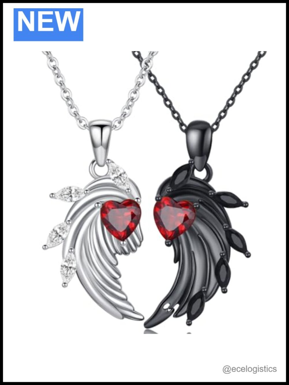 Sterling Silver Angel Devil Wings Couple Necklace Set
